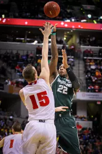 Branden Dawson posted 14 points and seven rebounds in MSU's 83-75 win over Wisconsin in the Big Ten Tournament semifinal.