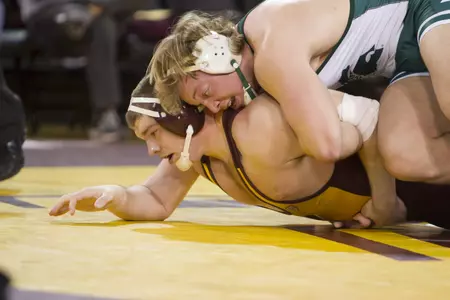 Mike McClure won his first-round match Thursday afternoon at the NCAA Wrestling Championships.