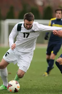 Kyle Rutz scored the first goal for the Spartans in spring soccer.