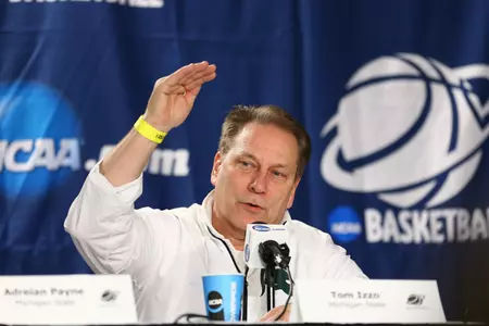 MSU head coach Tom Izzo speaks to reporters at Thursday's press conference in New York.