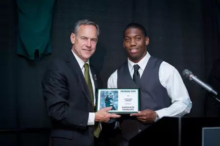 Darqueze Dennard was named the Most Valuable Player at the Spartan Football Awards Banquet Sunday at the Kellogg Center.