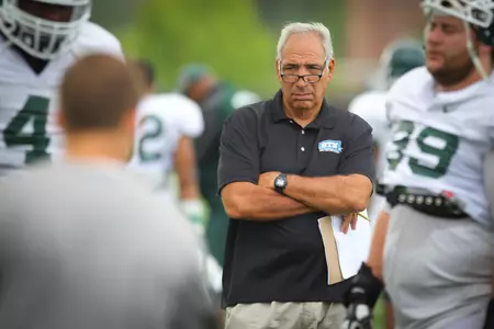 BTN analyst Gerry DiNardo observes Tuesday's practice at Michigan State.