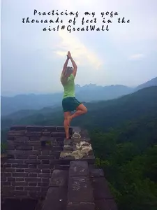 Kori Moster practicing yoga on the Great Wall of China