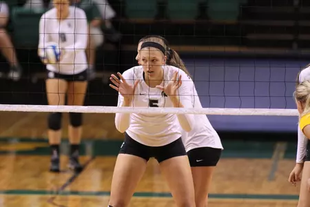 Megan Tompkins had a team-best six blocks and nine kills