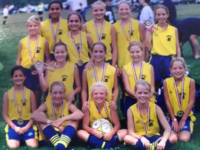 Senior forward Erica Goodenough (front row, far right)