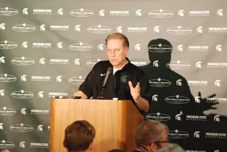 MSU head coach Tom Izzo addresses the media Tuesday prior to the Spartans Sweet 16 game against Oklahoma on Friday.