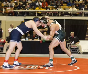 John Rizqallah placed 10th in the 184-pound weight class at the Big Ten Championships to automatically qualify for the NCAA Championships. (photo by Brett Dunbar)