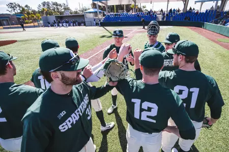 Baseball team huddle at Charleston