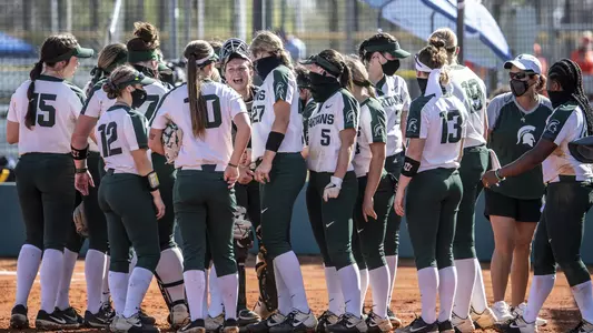 LEESBURG, FL - FEBRUARY 28: The Michigan State Spartans softball team takes on the Iowa Hawkeyes at Sleepy Hollow Sports Complex on February 28, 2021 in Leesburg, Florida.
(Ben Solomon/Michigan State Athletics)
