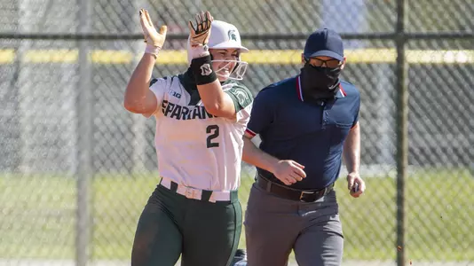LEESBURG, FL - FEBRUARY 28: The Michigan State Spartans softball team takes on the Iowa Hawkeyes at Sleepy Hollow Sports Complex on February 28, 2021 in Leesburg, Florida.
(Ben Solomon/Michigan State Athletics)