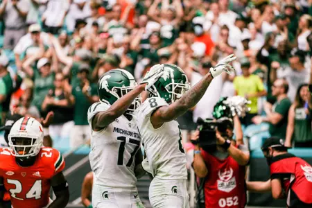 Jalen Nailor and Tre Mosley celebration at Miami