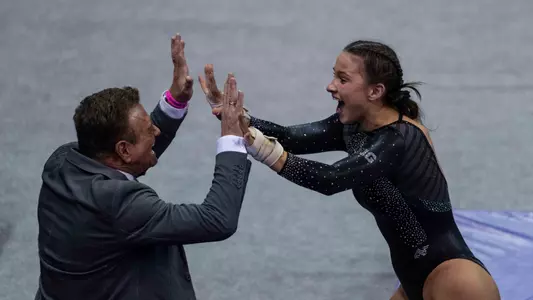 Michigan State gymnastics team in the NCAA Regional competition at Alaska Airlines Arena, on Saturday, April 2, 2022 in Seattle, Washington. (Photo by Stephen Brashear)