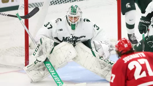 EAST LANSING, MI - NOVEMBER 5: Wisconsin V Michigan State hockey at Spartan Stadium. (Photo by Rey Del Rio)
