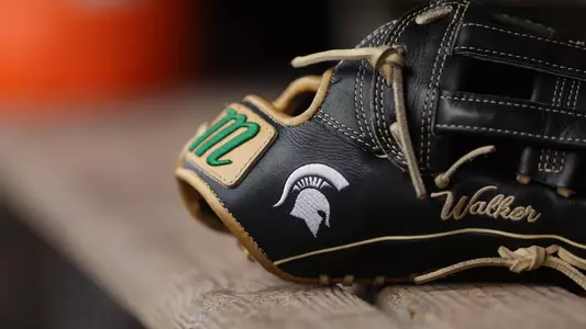 Spartan head on baseball glove