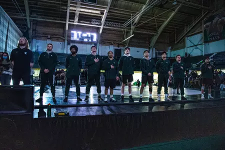 Starters during Anthem vs. Northwestern on Feb. 11, 2022