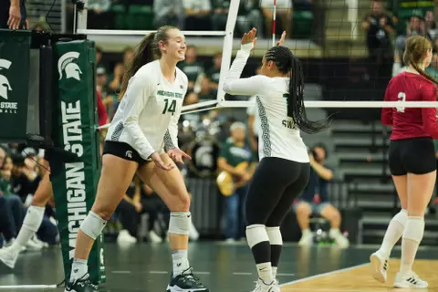 Taylah Holdem and Jayhlin Swain, volleyball, 2023, Nebraska