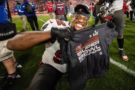 TAMPA, FL - February 07, 2021 - Defensive Lineman William Gholston #92 of the Tampa Bay Buccaneers after Super Bowl LV between the Kansas City Chiefs and Tampa Bay Buccanerers at Raymond James Stadium. The Buccaneers won the game, 31-9. Photo By Kyle Zedaker/Tampa Bay Buccaneers