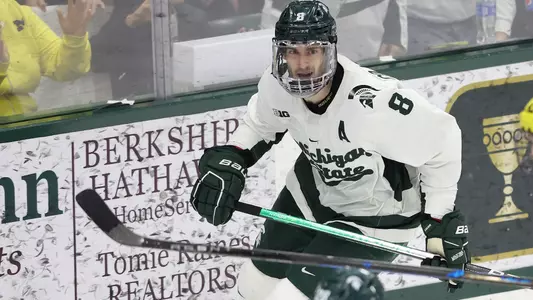EAST LANSING, MI - FEBRUARY 10: Umich V Michigan State hockey at Munn Ice Arena on February 10, 2023 in East Lansing, Michigan. (Photo by Rey Del Rio)