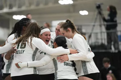 Team huddle, volleyball, 2023, Brown
