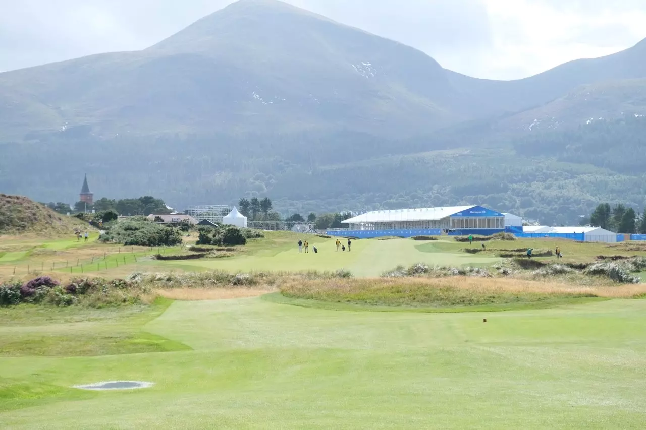 Hole 18 at Royal County Down, setting up for the Irish Open