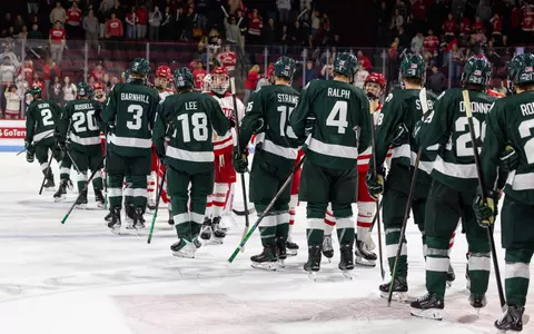 Michigan State hockey, handshake line, 2025, action