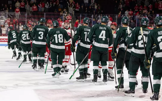 Michigan State hockey, handshake line, 2025, action