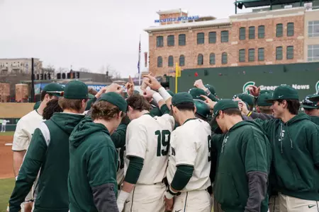 Team huddle at Fluor Field, Greenville, SC