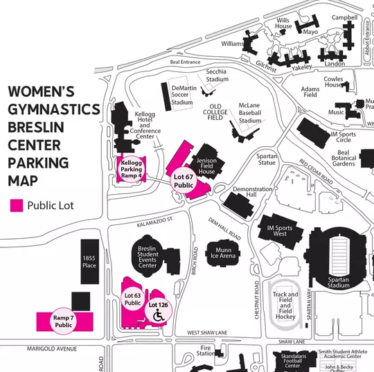 Parking Map for Gymnastics at Breslin