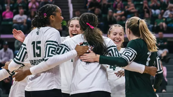 Volleyball huddle vs. Iowa 2026