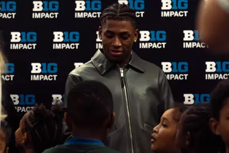 Men’s basketball student-athlete, Jeremy Fears Jr., also spoke at the unveiling ceremony B1G Build Initiative Project At Pattengill School.