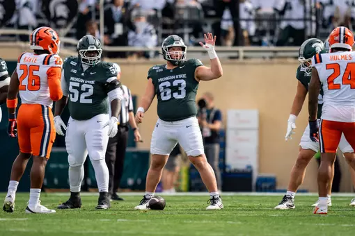 Trent Fraley makes a signal to the offense during the Illinois game on Homecoming 2026.