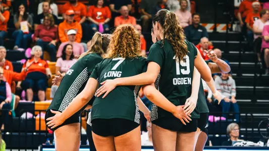 Volleyball huddle vs. Illinois 2026