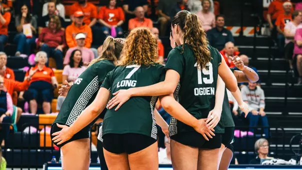 Volleyball huddle vs. Illinois 2026