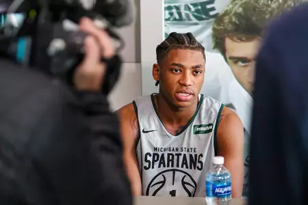 Jeremy Fears Jr. during MSU's on-campus media day in 2026.