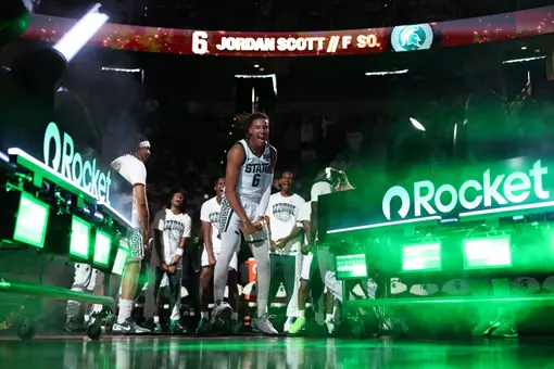 Jordan Scott during intros before the exhibition against Incarnate Word