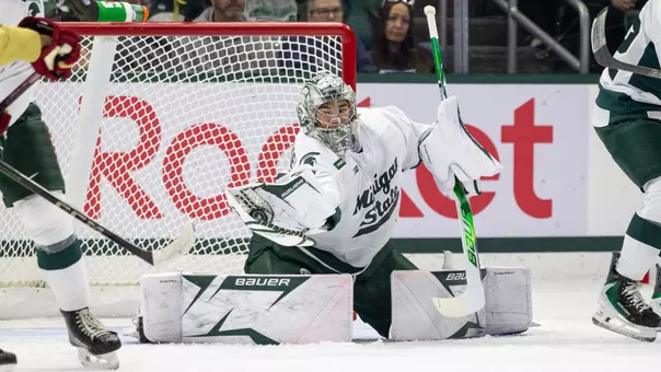 Joshua Ravensbergen makes a glove save against Boston College