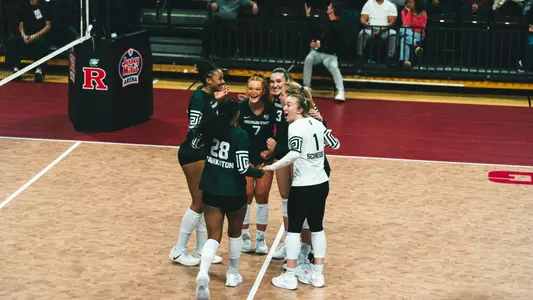Volleyball at Rutgers huddle 2026