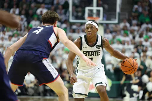 Jeremy Fears Jr. against UConn in an exhibition game.