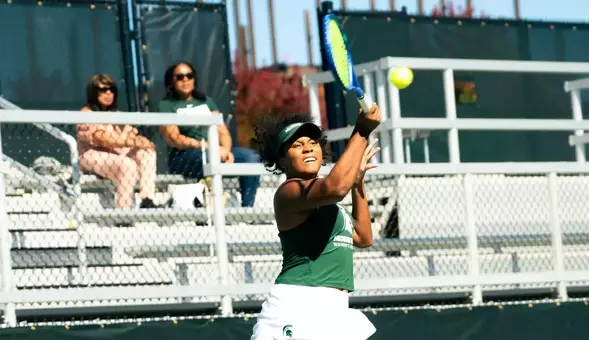 Amiya Bowles action photo at 2026 Spartan Invite at Spartan Tennis outdoor courts.