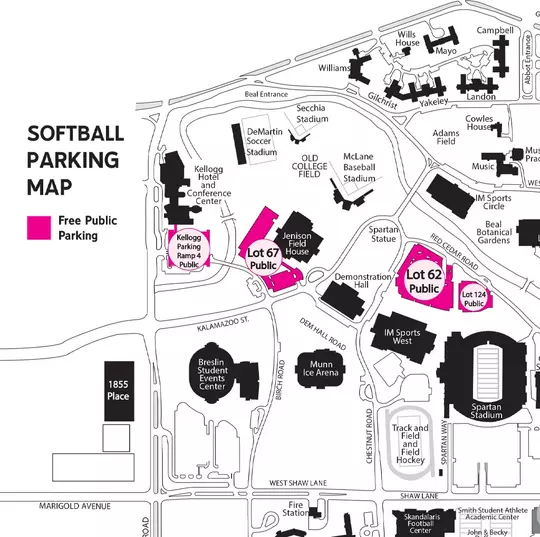 Softball Parking Map of MSU Campus Locations