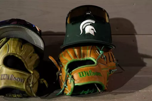 Spartan head baseball hat, baseball glove and sunglasses