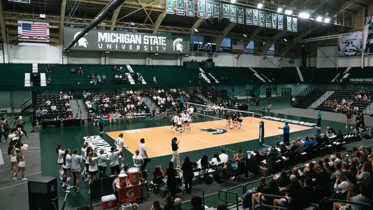 Volleyball court at Jenison Field House during the 2025 Kathy DeBoer Invitational