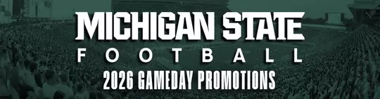 2026 Football Gameday Promotions graphic header with a photo of Spartan Stadium