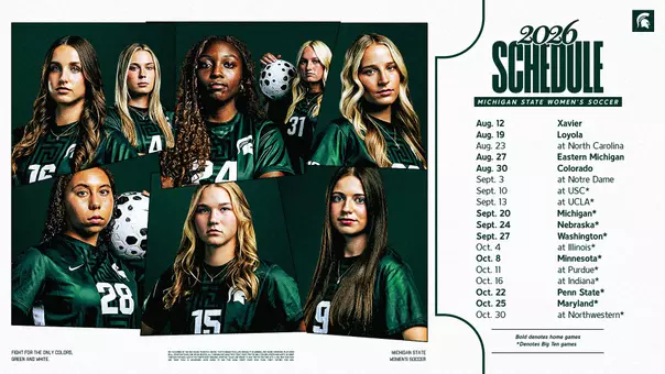 2026 MSU Women's Soccer Schedule graphic