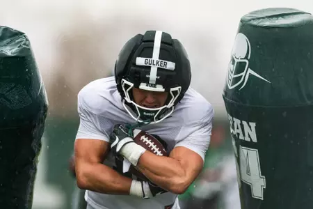 Carson Gulker goes through a drill during spring practice in 2026.