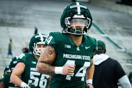Caleb Wheatland at the 2026 Spring Showcase in Spartan Stadium.