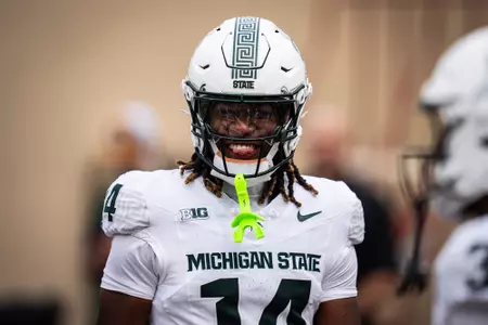 Bryson Williams smiles during warm-ups at Indiana in 2025.