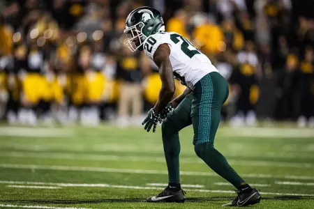Keshawn Williams lines up on special teams at Iowa in 2025.