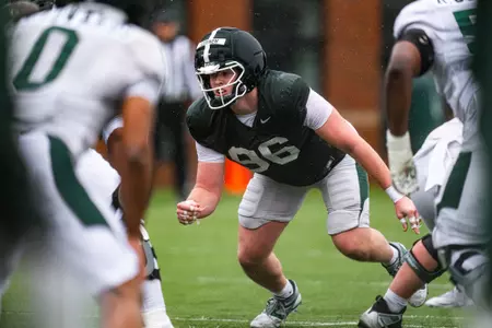 Eli Coenen practices at spring ball in April 2026.