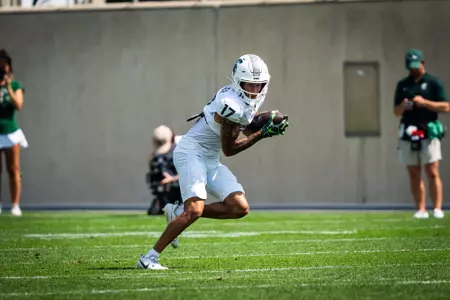 Braylon Collier catches a pass during preseason camp in 2025.